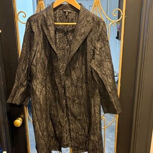 Eileen Fisher Black Textured Open-Front Trench Coat jacket size medium pockets